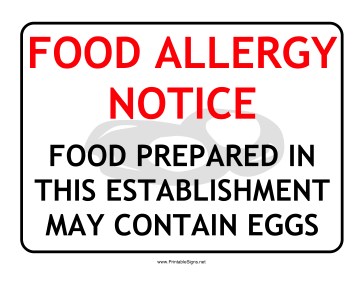 Allergy Notice Egg Sign