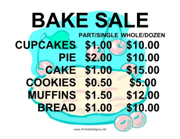 Bake Sale with Price List Sign