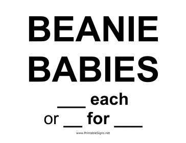 Beanie Babies Yard Sale Sign