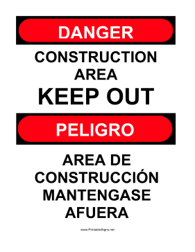 Construction Area Bilingual Sign
