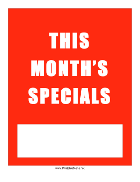 This Month's Specials Sign