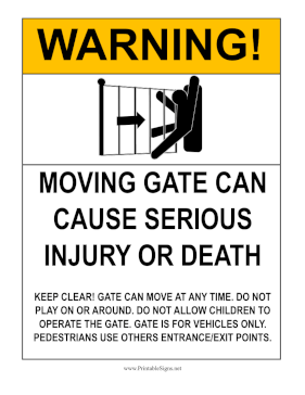 Moving Gate Warning Sign