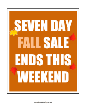Seven Day Fall Sale Sign