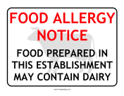 Allergy Notice Dairy