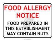 Allergy Notice Nuts