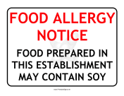 Allergy Notice Soy
