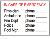 In Case Of Emergency - Phone Numbers