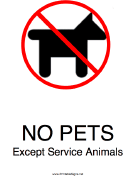 No Pets Except Service Animals