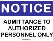 Notice Admittance to Auth Personnel