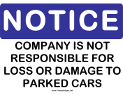 Notice Company Not Responsible Cars