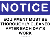 Notice Equipment Cleaning