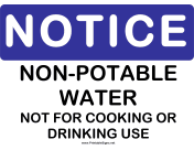 Notice Non Potable Water No Drinking