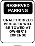 Notice Reserved Parking