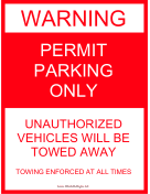Warning Permit Parking Only
