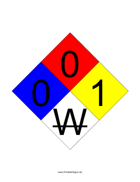 NFPA 704 0-0-1-W Sign