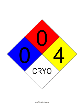 NFPA 704 0-0-4-CRYO Sign