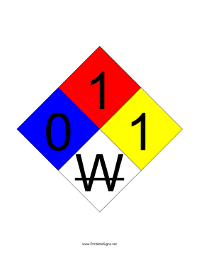 NFPA 704 0-1-1-W Sign