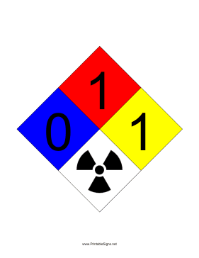 NFPA 704 0-1-1-RADIATION Sign