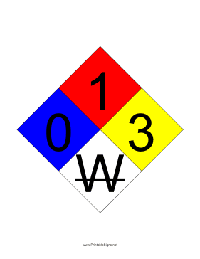 NFPA 704 0-1-3-W Sign