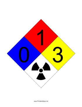 NFPA 704 0-1-3-RADIATION Sign