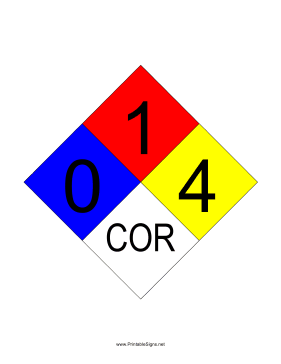 NFPA 704 0-1-4-COR Sign