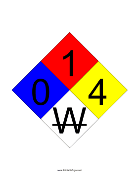 NFPA 704 0-1-4-W Sign