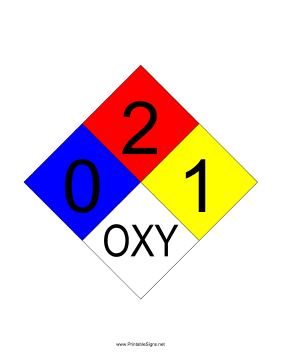 NFPA 704 0-2-1-OXY Sign