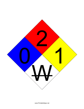 NFPA 704 0-2-1-W Sign