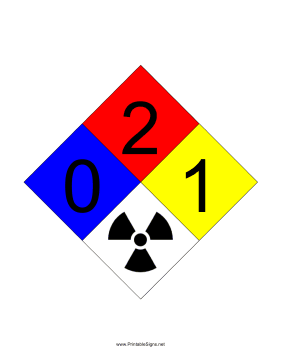 NFPA 704 0-2-1-RADIATION Sign