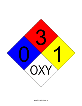 NFPA 704 0-3-1-OXY Sign