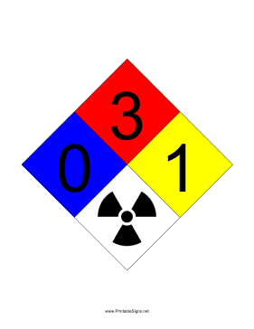 NFPA 704 0-3-1-RADIATION Sign