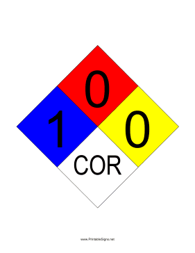 NFPA 704 1-0-0-COR Sign