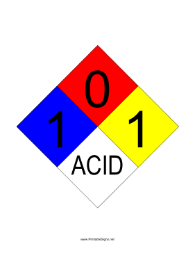 NFPA 704 1-0-1-ACID Sign