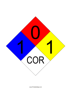 NFPA 704 1-0-1-COR Sign