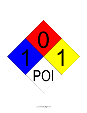 NFPA 704 1-0-1-POI Sign