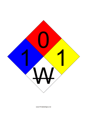 NFPA 704 1-0-1-W Sign