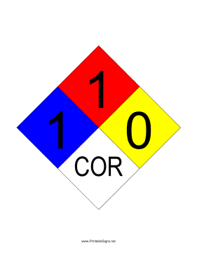 NFPA 704 1-1-0-COR Sign