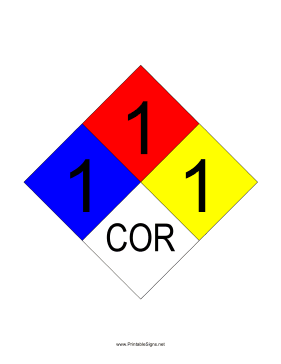 NFPA 704 1-1-1-COR Sign