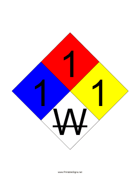 NFPA 704 1-1-1-W Sign