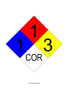 NFPA 704 1-1-3-COR Sign