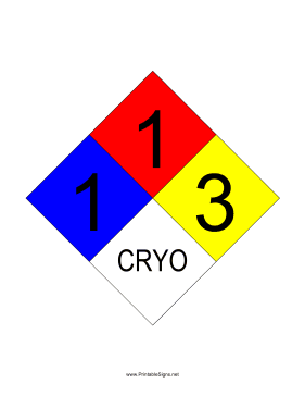 NFPA 704 1-1-3-CRYO Sign