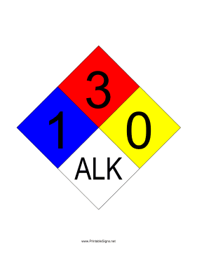 NFPA 704 1-3-0-ALK Sign