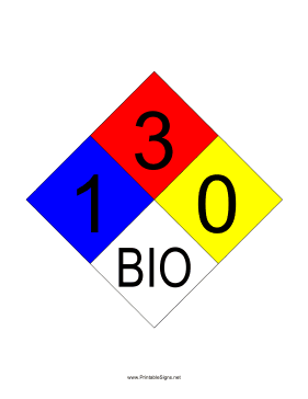 NFPA 704 1-3-0-BIO Sign