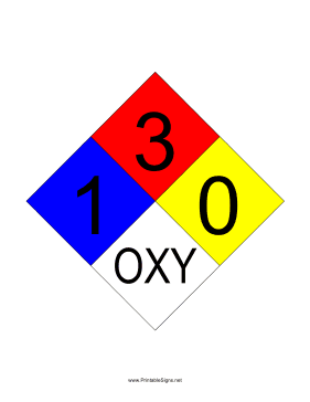NFPA 704 1-3-0-OXY Sign