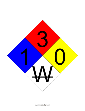 NFPA 704 1-3-0-W Sign
