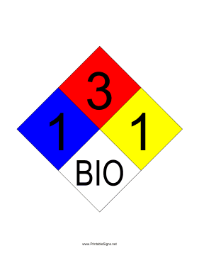 NFPA 704 1-3-1-BIO Sign