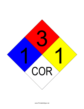 NFPA 704 1-3-1-COR Sign