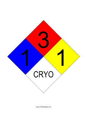 NFPA 704 1-3-1-CRYO Sign