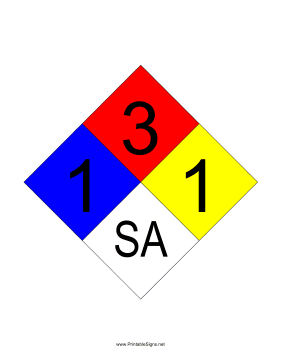 NFPA 704 1-3-1-SA Sign