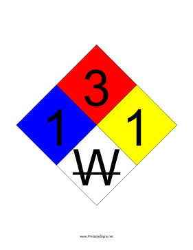 NFPA 704 1-3-1-W Sign